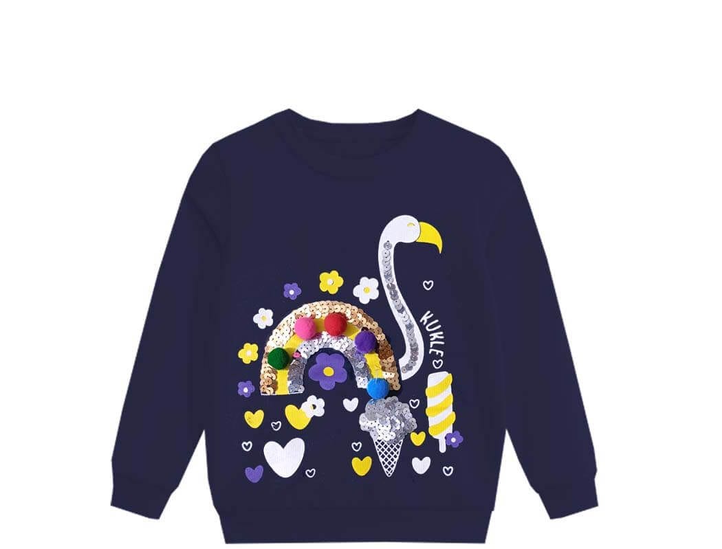 Sequin Peacock Fleece Sweatshirt - Navy Blue