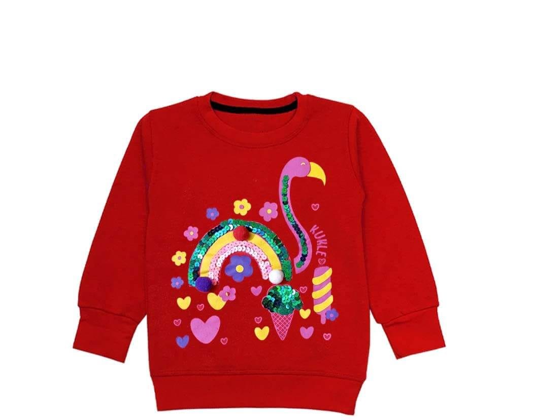 Sequin Peacock Fleece Sweatshirt - Red
