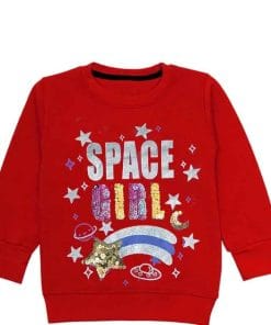 Space Girls Sequin Fleece Sweatshirts - Red