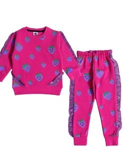 Strawberry Stylish Frill Fleece Tracksuit - Shocking Pink
