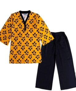 Black Leaf Flapper Sleeves Khaddar Kurti & Trouser - Mustard & Black