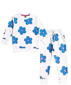 Blue Flowers Fleece Tracksuit - White