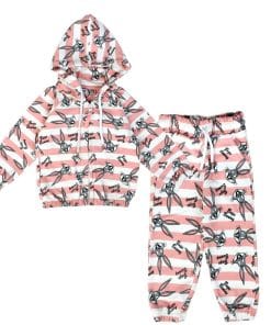 Bugs Bunny Smile Faces Stripper Hoodie Tracksuit - White & Rose Pink