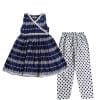 Chicken Kari Angrakha Frock with Polka Dot Trouser - Navy Blue & White