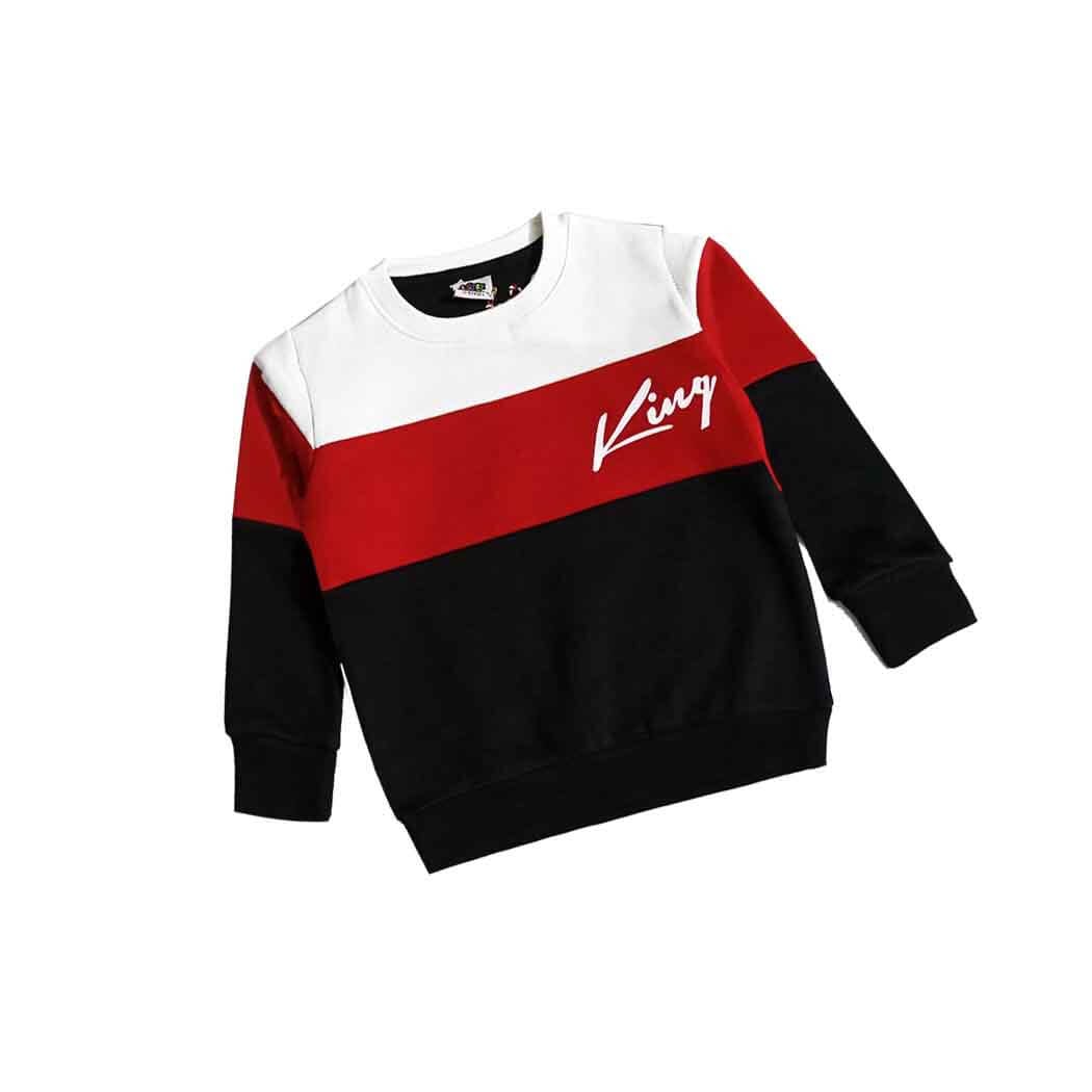King Trendy Penals Fleece Sweatshirt- White Red Black 1