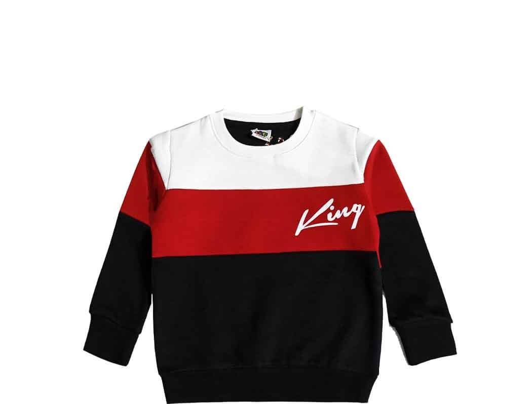 King Trendy Penals Fleece Sweatshirt- White Red Black