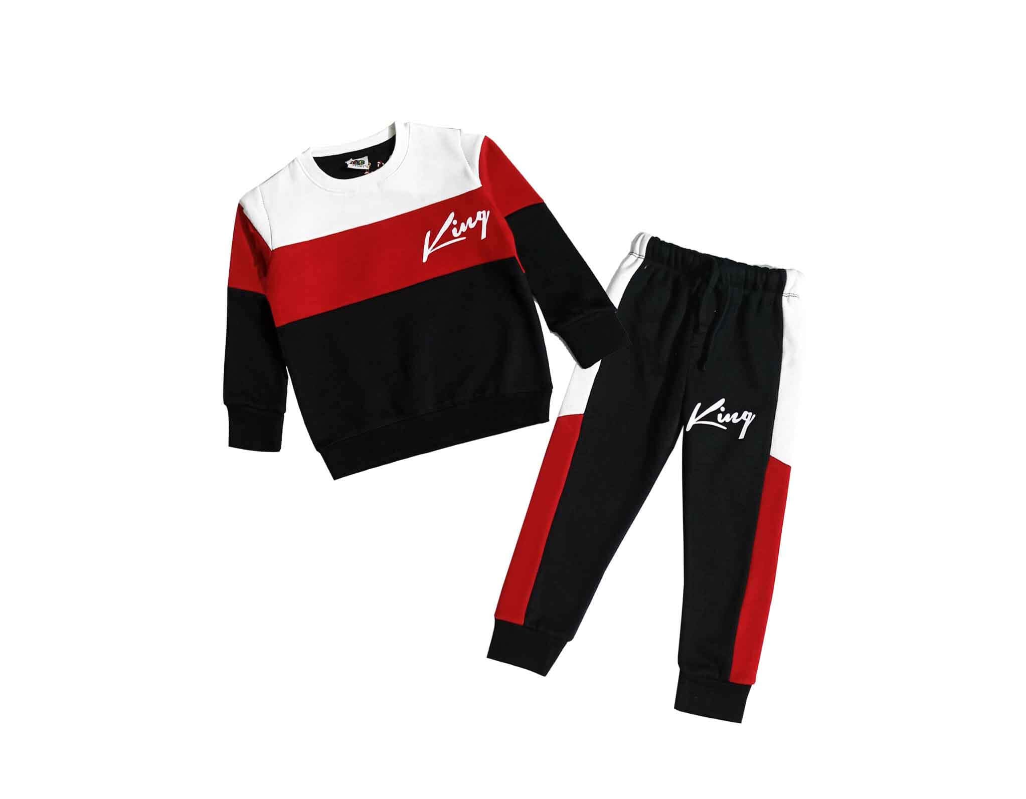 King Trendy Penals Fleece Tracksuit - White Red Black 1