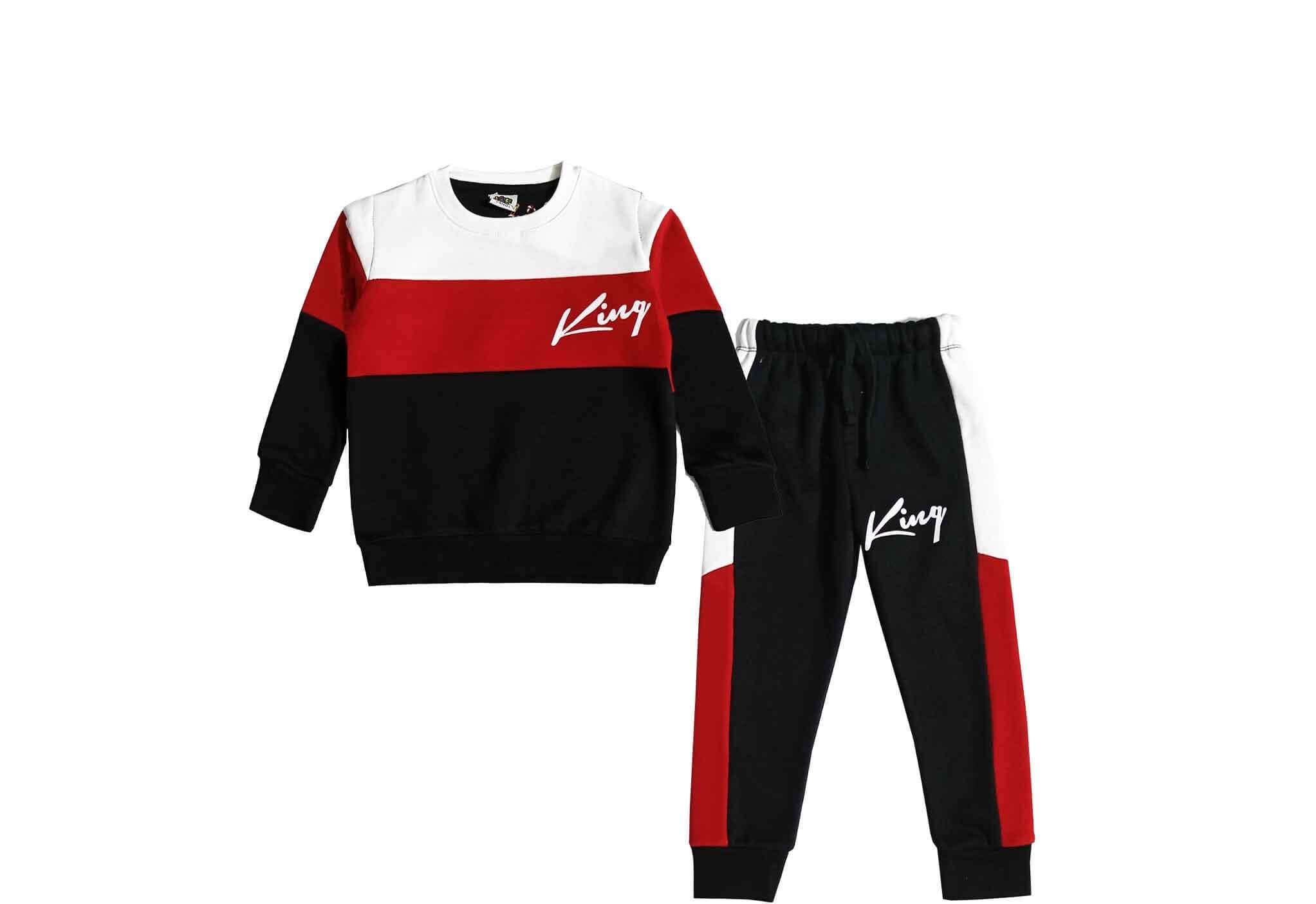 King Trendy Penals Fleece Tracksuit - White Red Black