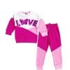 Love Sequin Butterfly Penal Fleece Tracksuit - White & Pink
