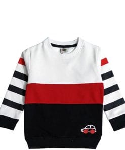 Mini Car Stripper Sleeves Penal Fleece Sweatshirt - White Red & Black