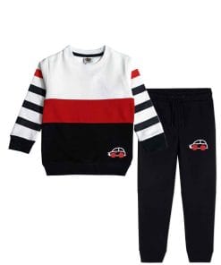 Mini Car Stripper Sleeves Penal Fleece Tracksuit - White Red & Black