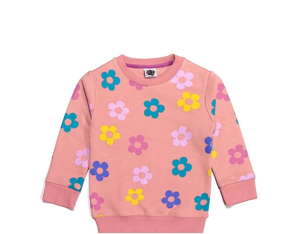 Multi Color Sunflowers Fleece Sweatshirt - Tea Pink