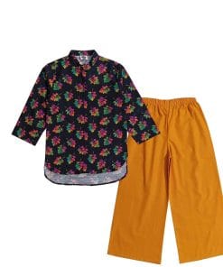 Vibrant Color Leaf Ban Color Khaddar Top & Plazzo - Black & Mustard