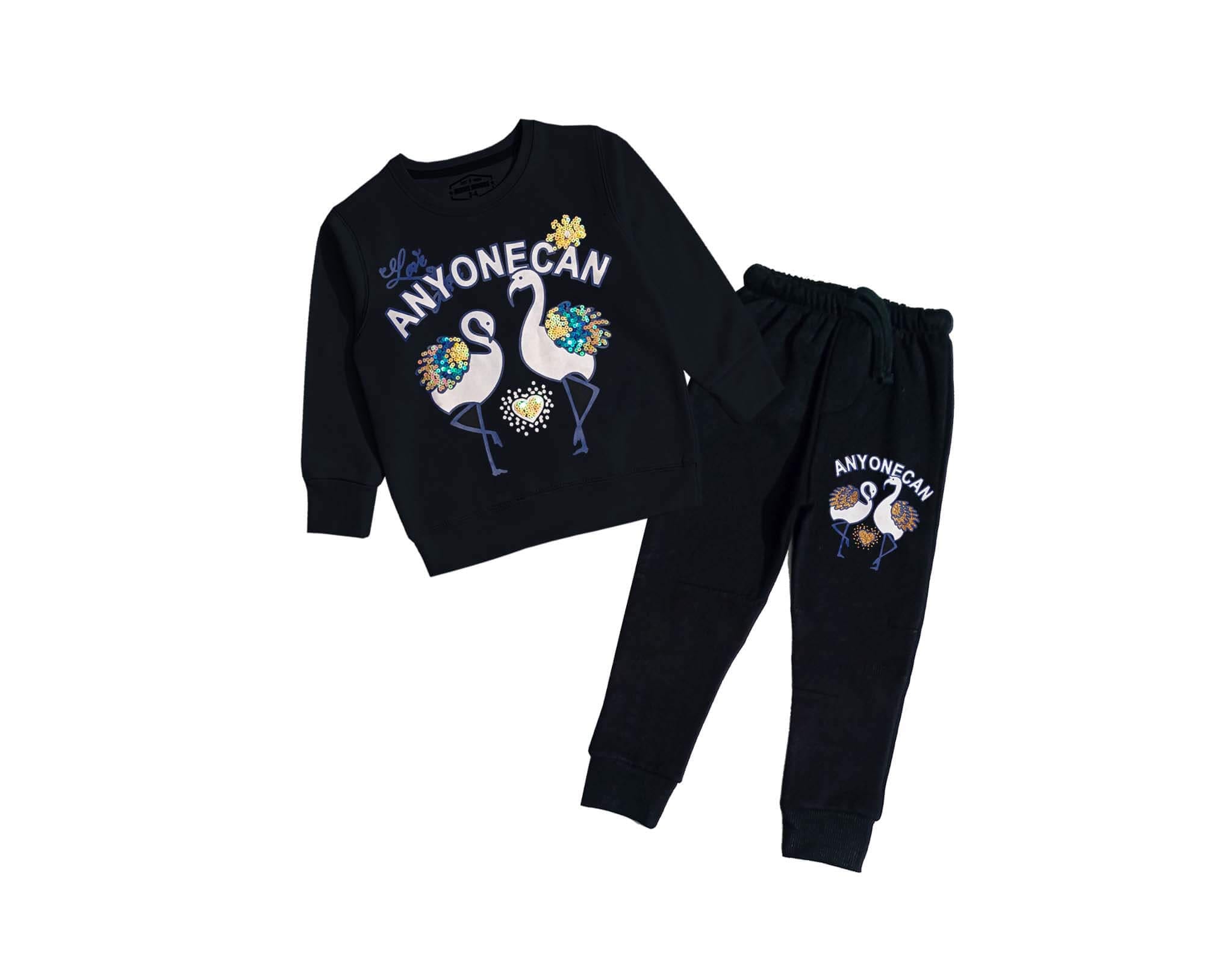 Any one Can Peacock Fleece Tracksuit - Black 1