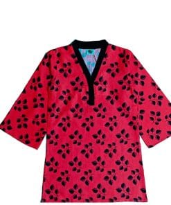 Black Leaf Flapper Sleeves Khaddar Kurti - Red