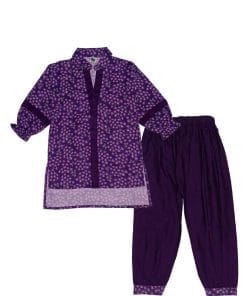 Purple Flowers Khaddar Kurti & Platted Trouser – Purple