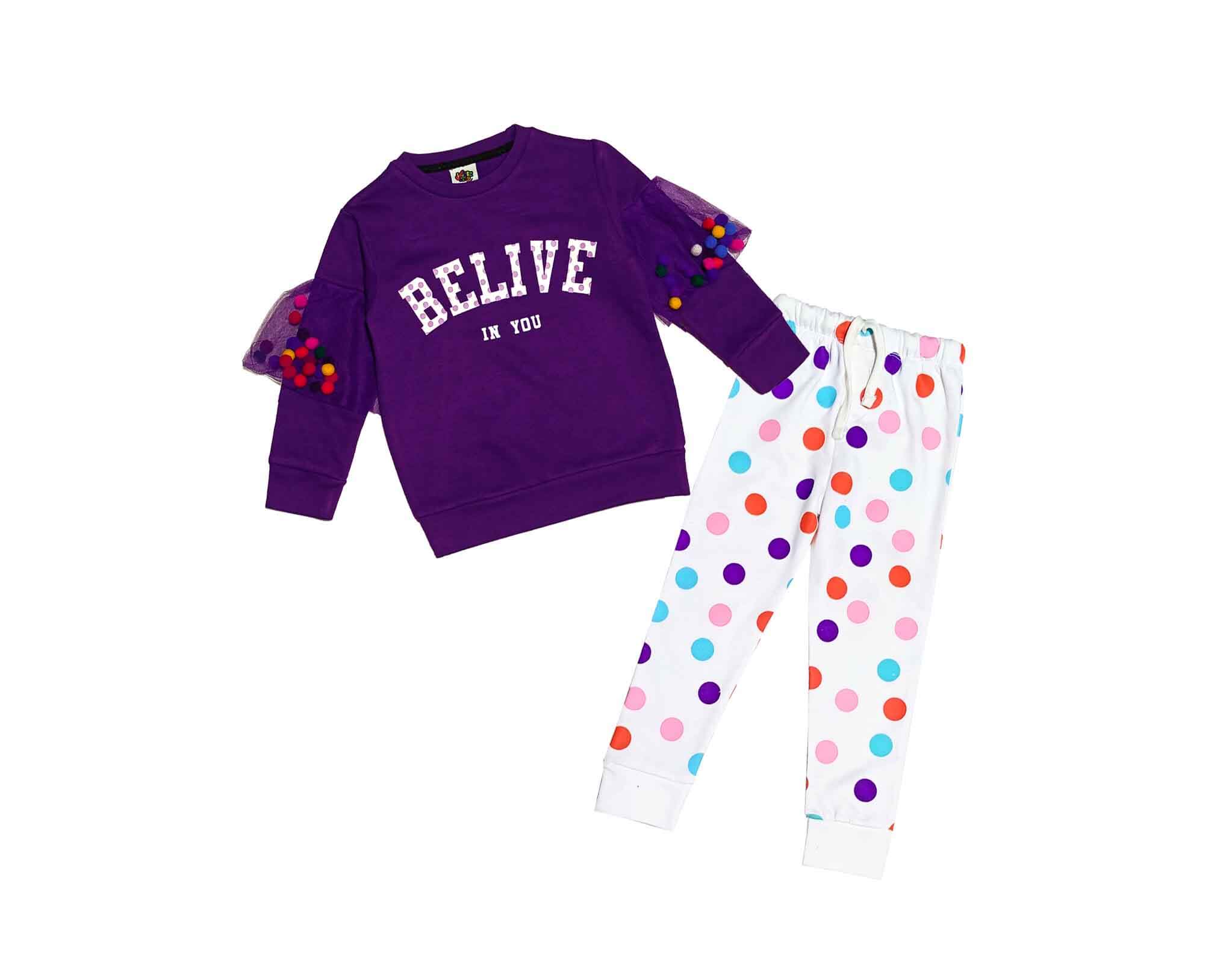 Belive in Love Colorfull Balls Fleece Tracksuit - Purple & White 1