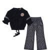 Fency Velvet Short Top & Jamawar Bell Bottom Trouser - Black
