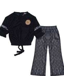 Fency Velvet Short Top & Jamawar Bell Bottom Trouser - Black
