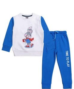 Rabbit Time to Play Fleece Tracksuit - White & Blue