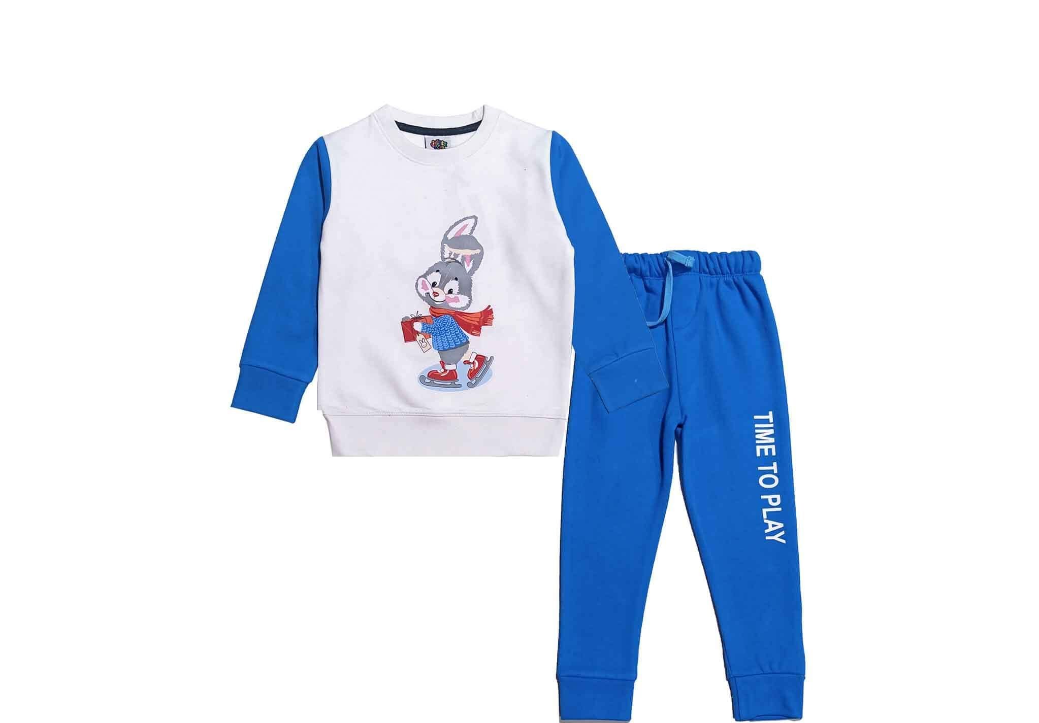 Rabbit Time to Play Fleece Tracksuit - White & Blue