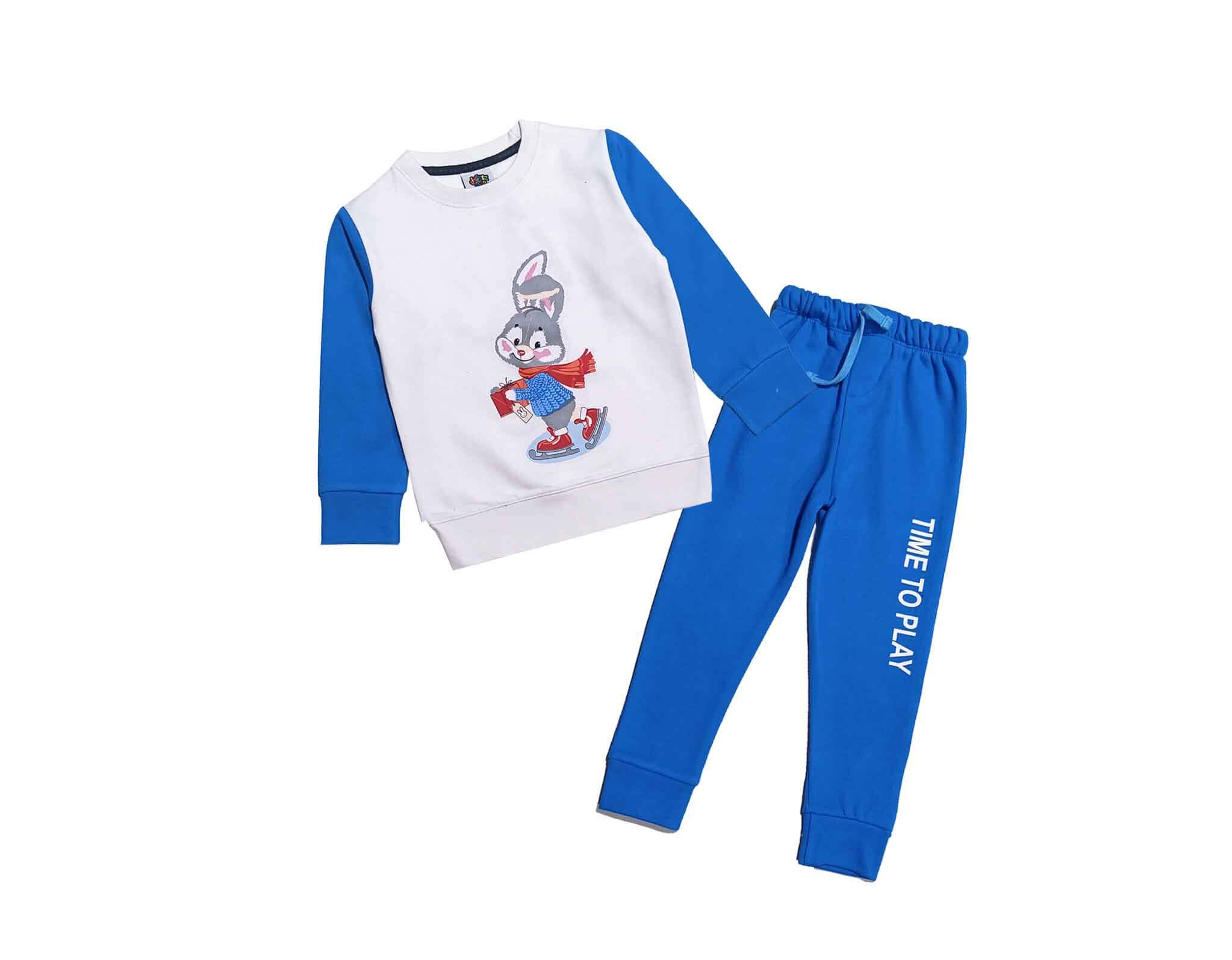 Rabbit Time to Play Fleece Tracksuit - White & Blue 1
