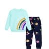 Sequin Rainbow Flowers Fleece Tracksuit - Sea Green & Navy Blue