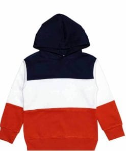 Trendy Three Penal Fleece Hoodie - Navy White & Red