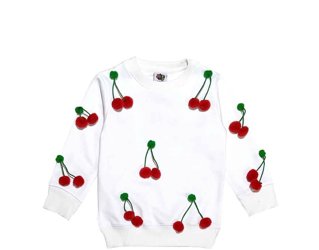 3D Cherries Fleece Sweatshirt – White