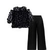 3D Flowers Net Western Top with Silk Flapper Trouser - Black