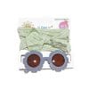 Fashion Big Bow Headband & Sunflowers Shape Sunglasses Set - Grey & Green