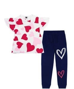 Loving Hearts Fly Tee & Trouser - White & Navy Blue