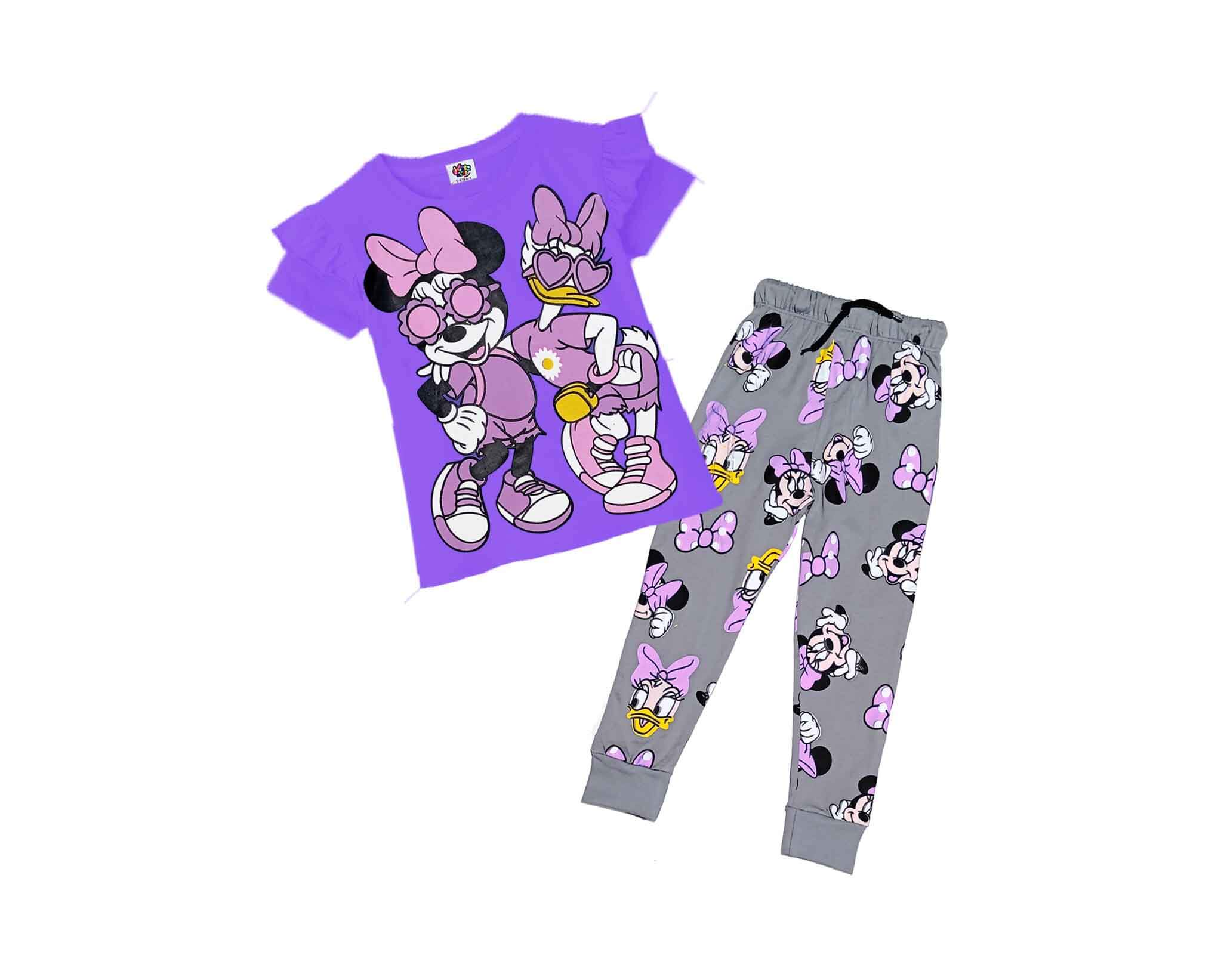 Minnie & Duck Friendship Frill Tee & Trouser - Purple & Grey 1