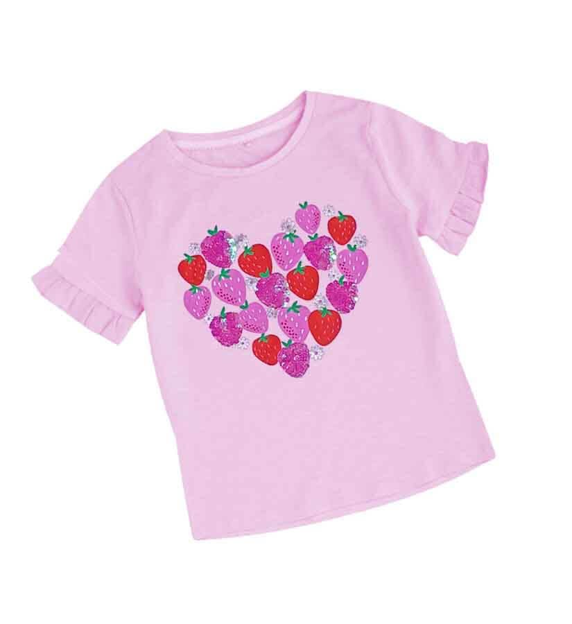 Pink Sequins Strawberries Cotton T Shirt - Baby Pink 1