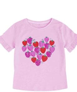 Pink Sequins Strawberries Cotton T Shirt - Baby Pink