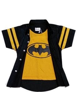 Regular Fit Bat Style Twofer Cotton Casual Shirt - Black & Mustard