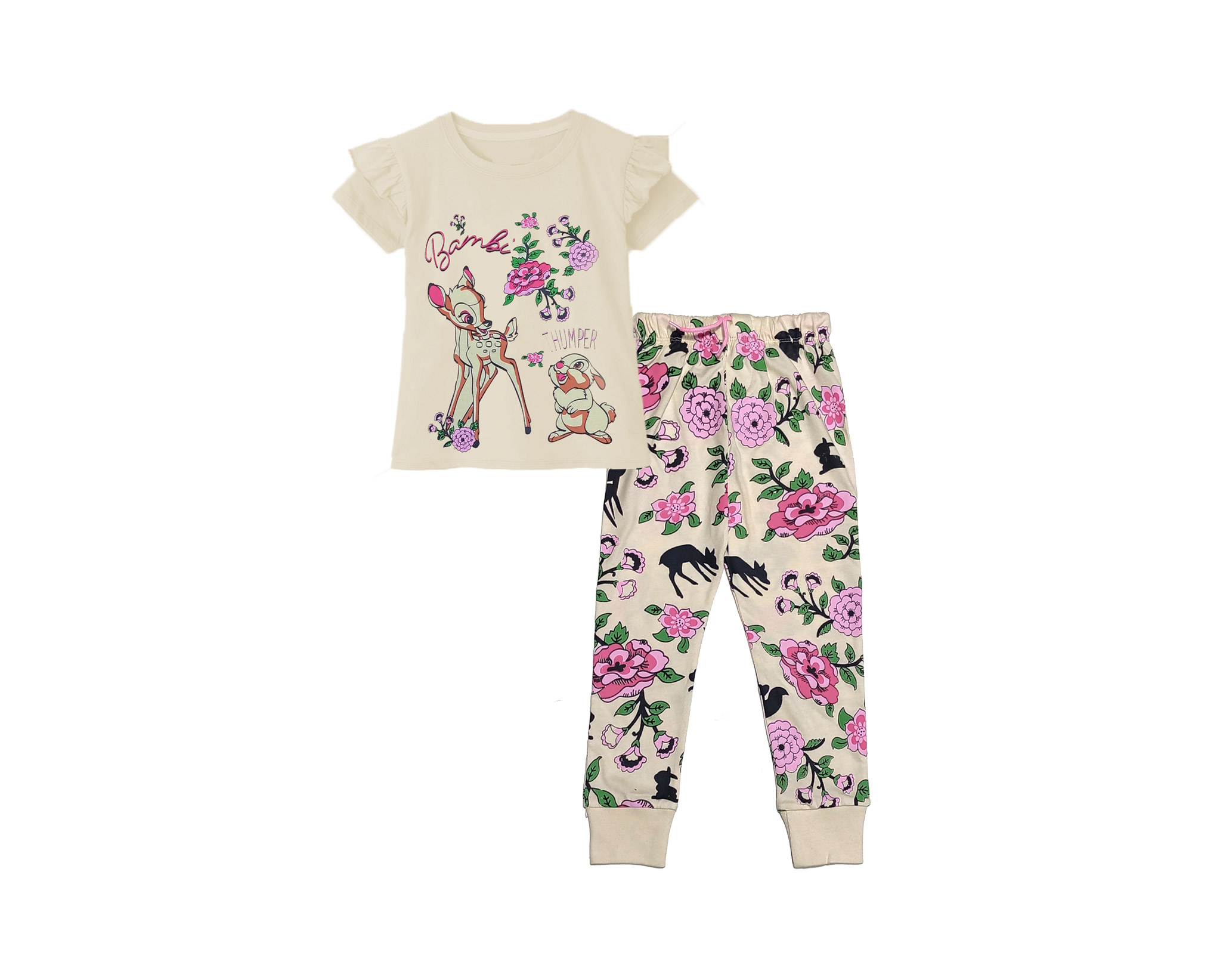 Bambi Thumper Frill Tee Shirt & Printed Trouser - Skin