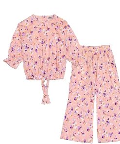 Acrylic Painting Design Cotton Top & Flapper Trouser - Peach