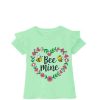 Be Mine Floral Heart Frill Sleeves T Shirt - Sea Green