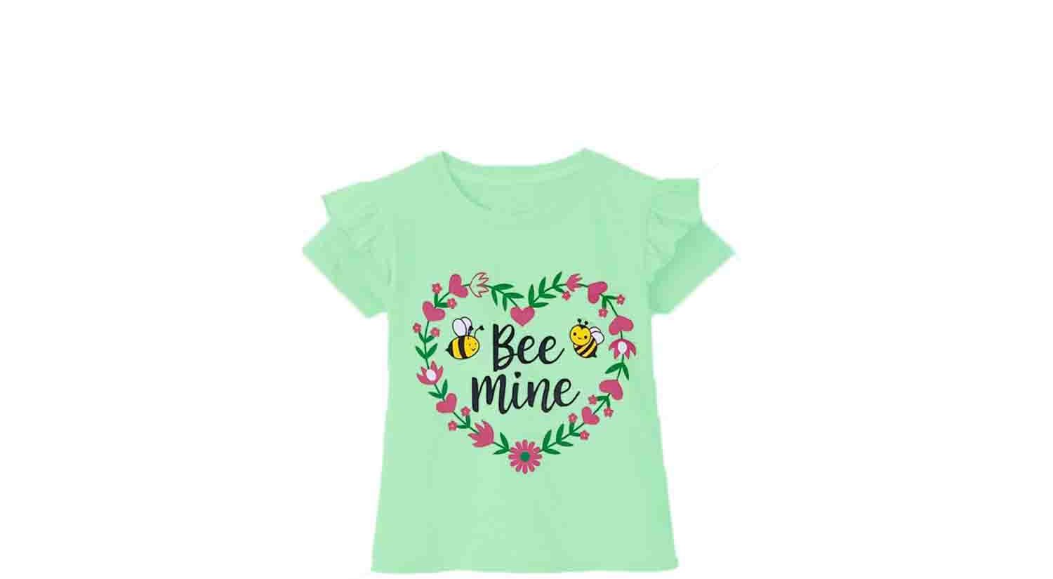 Be Mine Floral Heart Frill Sleeves T Shirt - Sea Green