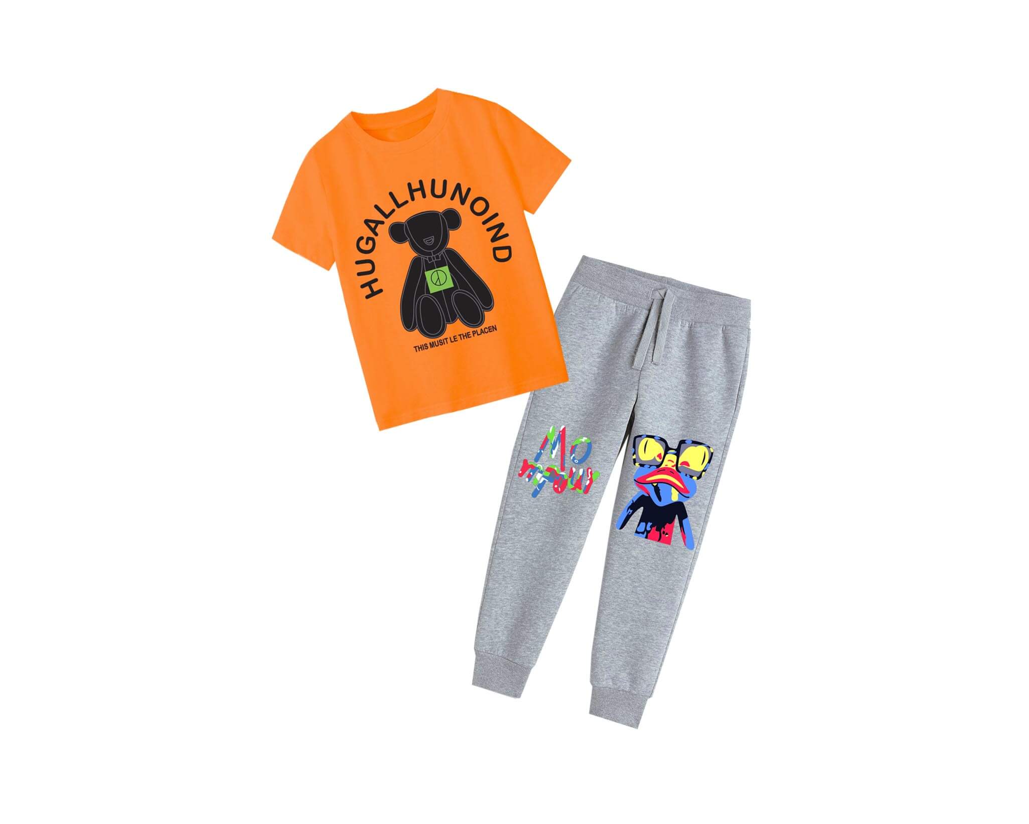 Black Bear Tee & Trouser - Orange & Grey 1
