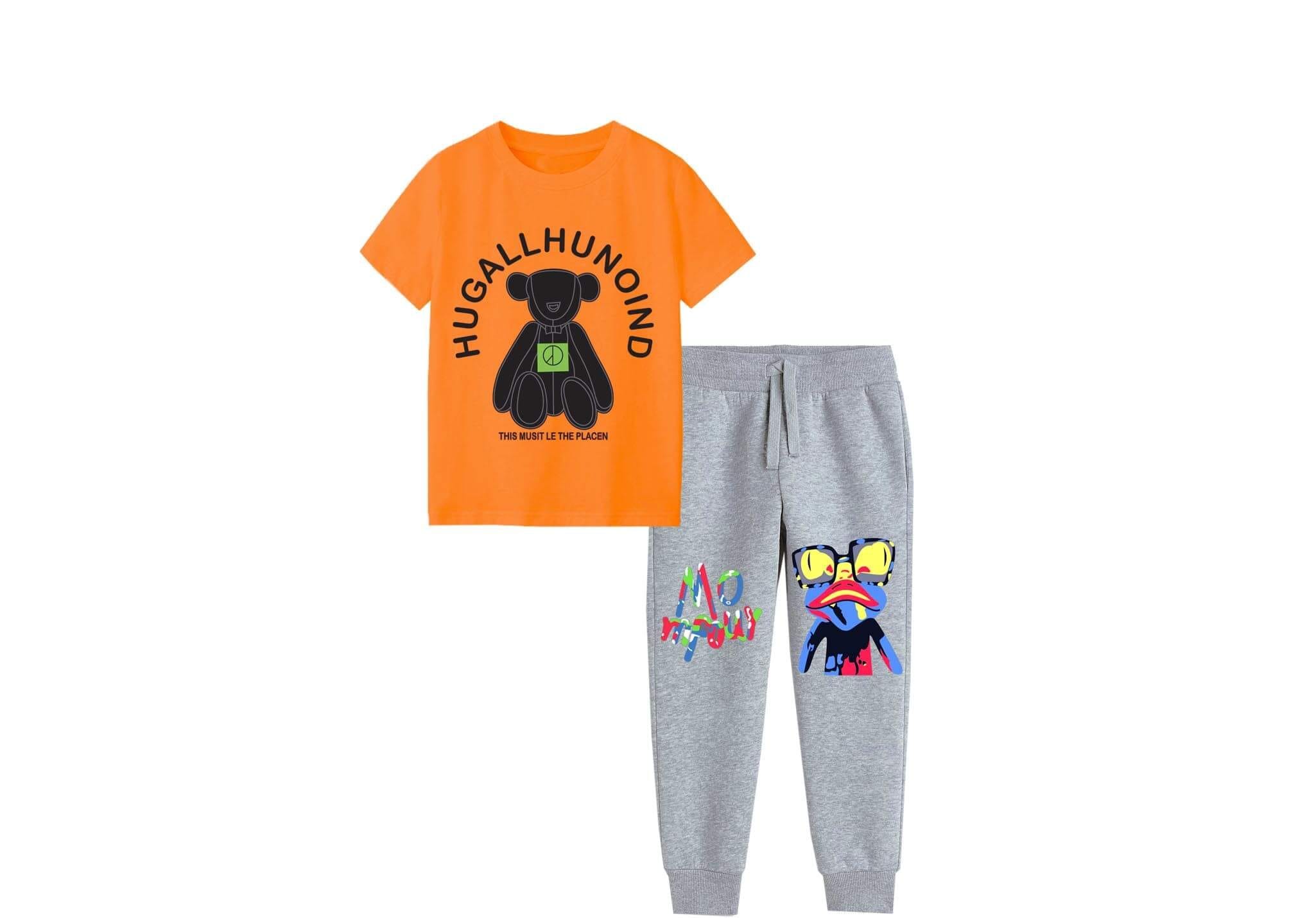 Black Bear Tee & Trouser - Orange & Grey