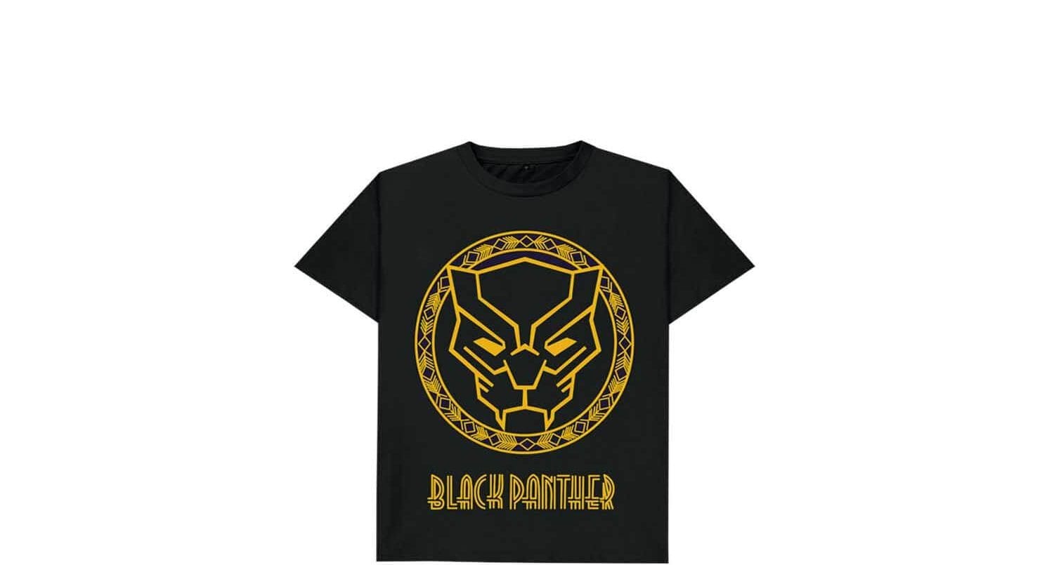 Black Panther Mattelic Golden Print Tee Shirt - Black
