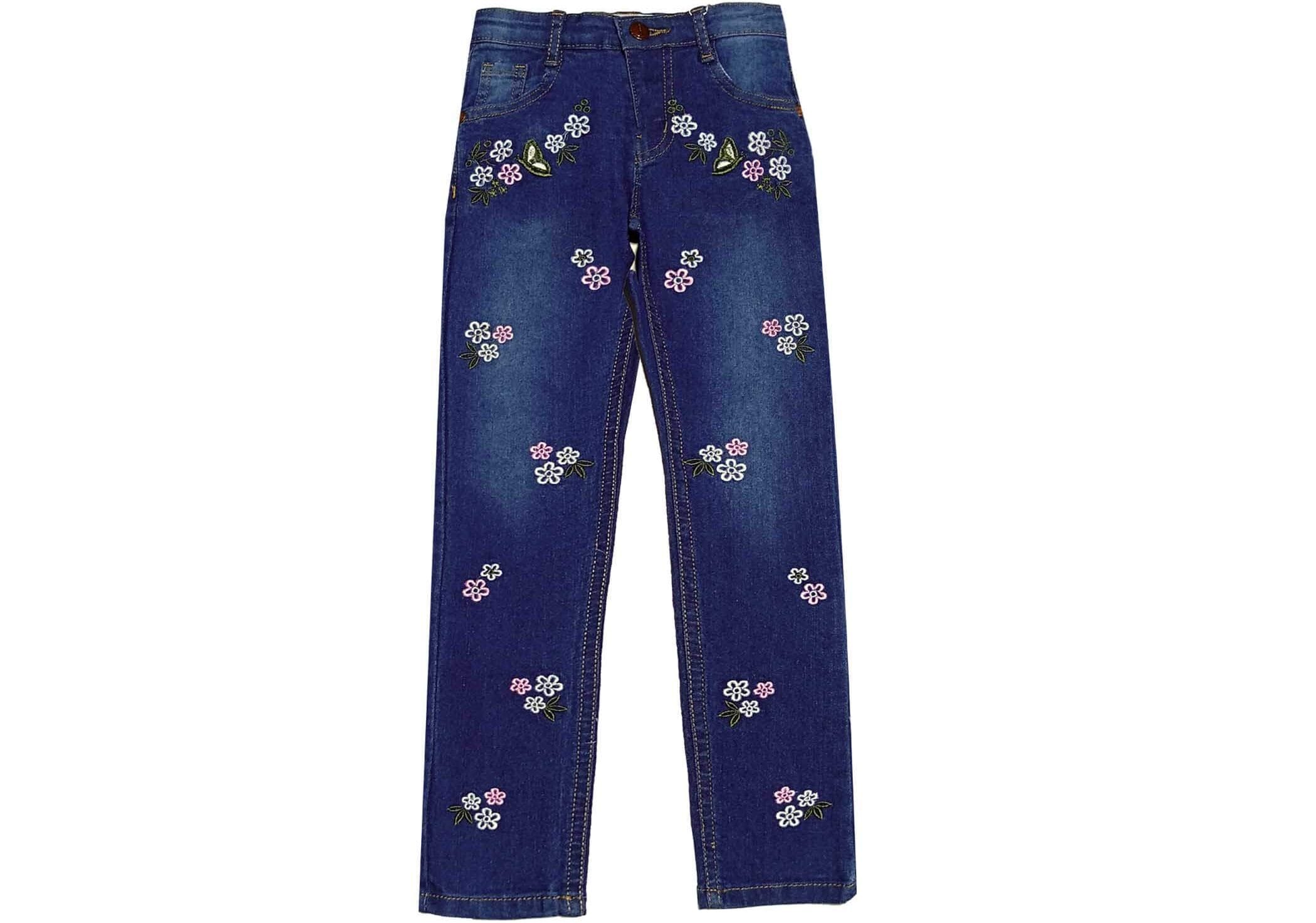 Floral Butterfly Garden Super Slim Super Strech Denim Pant - Dark Blue