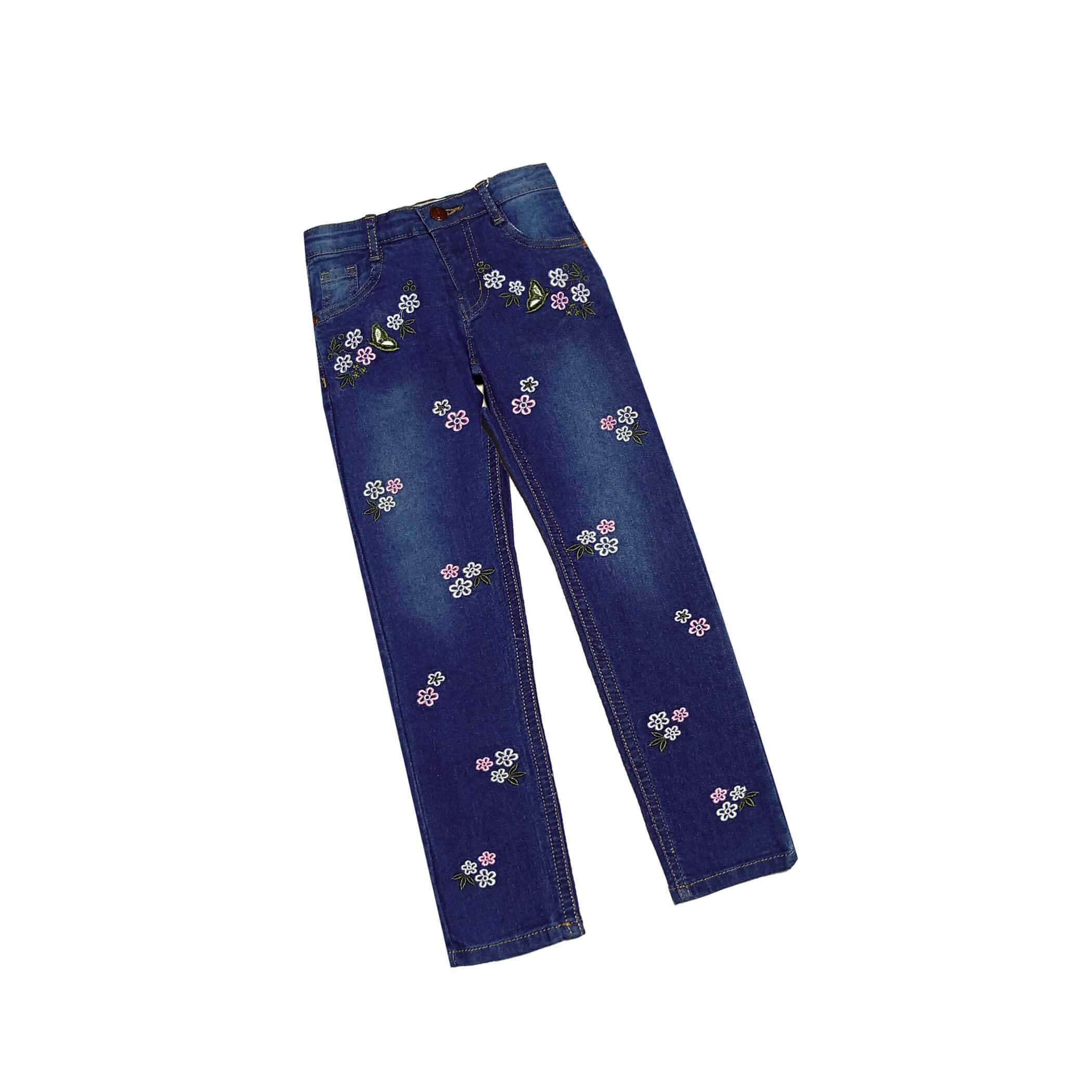 Floral Butterfly Garden Super Slim Super Strech Denim Pant - Dark Blue 1
