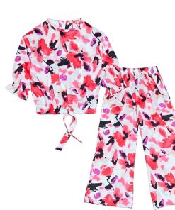 Painting Orchid Flowers Print Top & Flapper Trouser - White