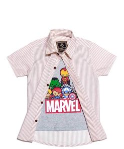 Pink Stipes Charactor Twofer Cotton Casual Shirt - White