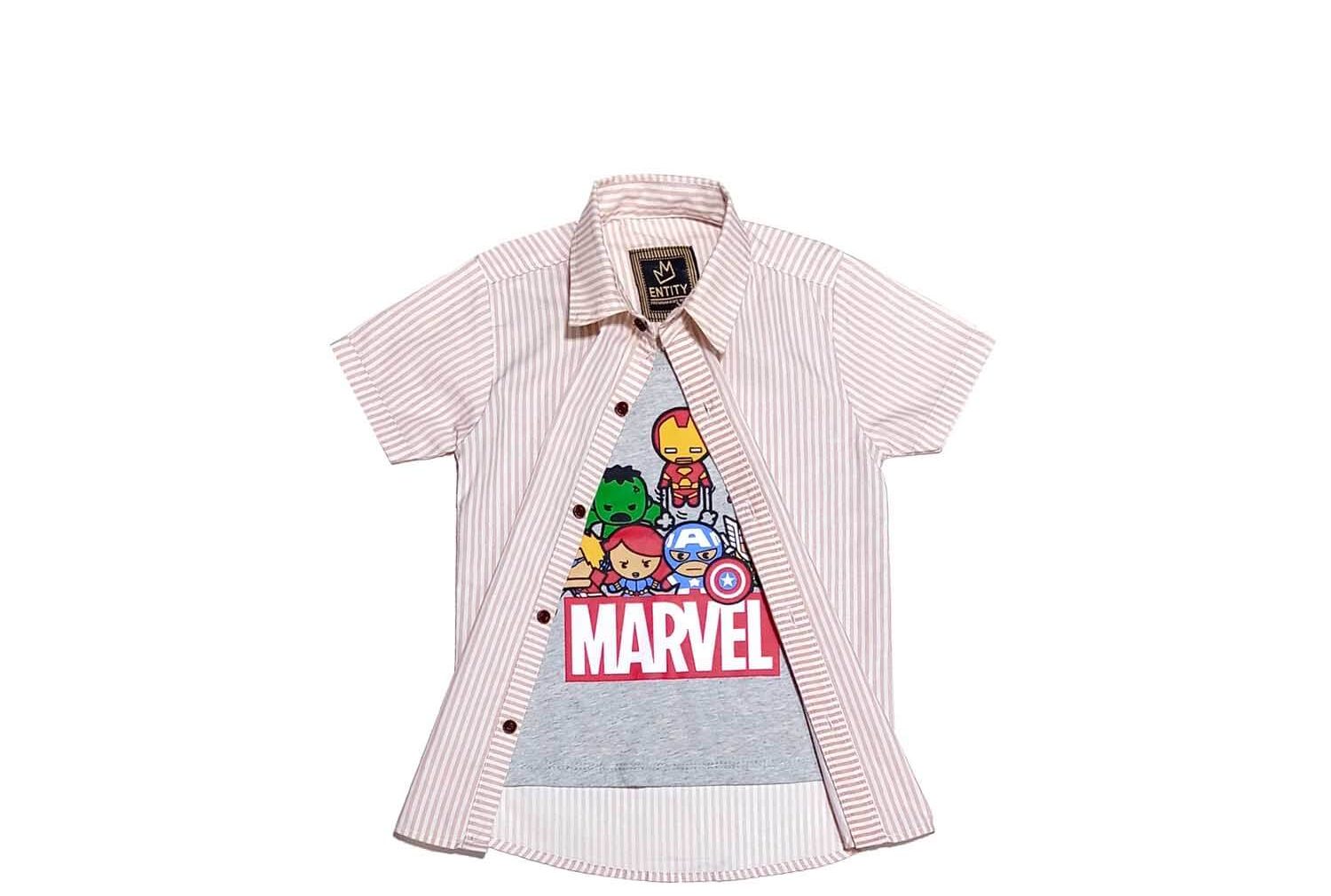 Pink Stipes Charactor Twofer Cotton Casual Shirt - White