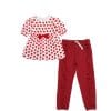 Red Bow & Hearts Top & Frill Style Trouser - White & Maroon
