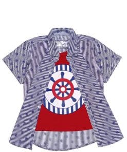 Regular Fit Nautical Party Stripes Twofer Cotton Casual Shirt - Red & Blue Stripes